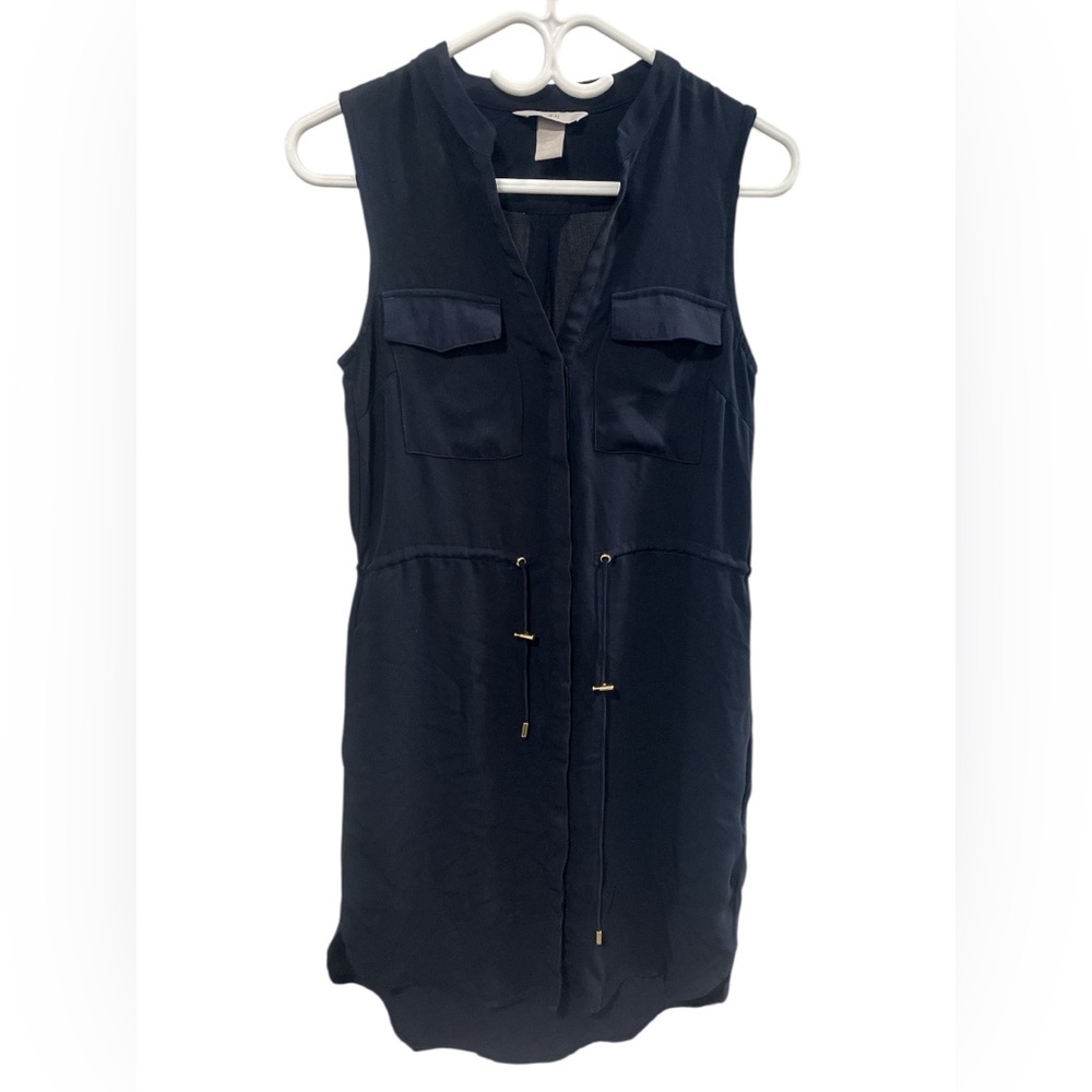 H&M Women’s Sleeveless Navy Dress with Gold Accents